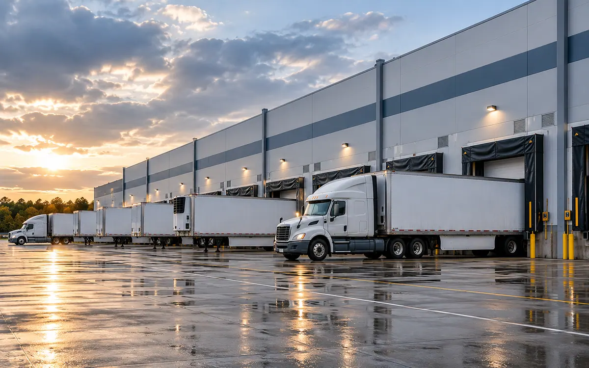 Trucks at a regional grocery distribution center