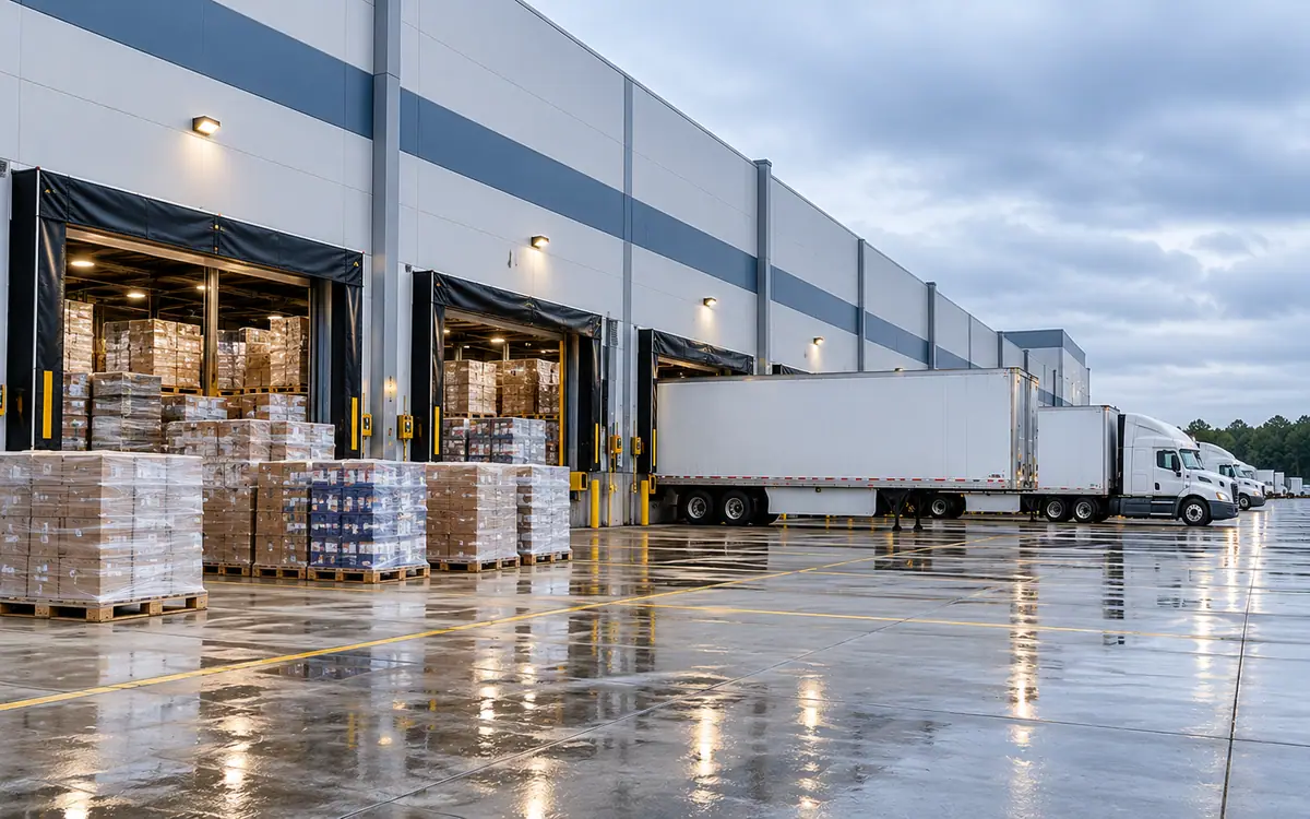 Trucks unloading at a regional distribution center