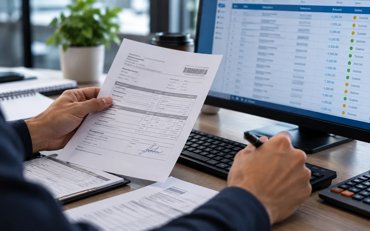 Analyst matching a remittance line to a signed proof of delivery