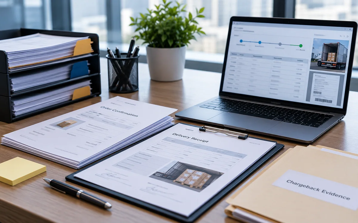 Order confirmation and delivery proof prepared as chargeback evidence